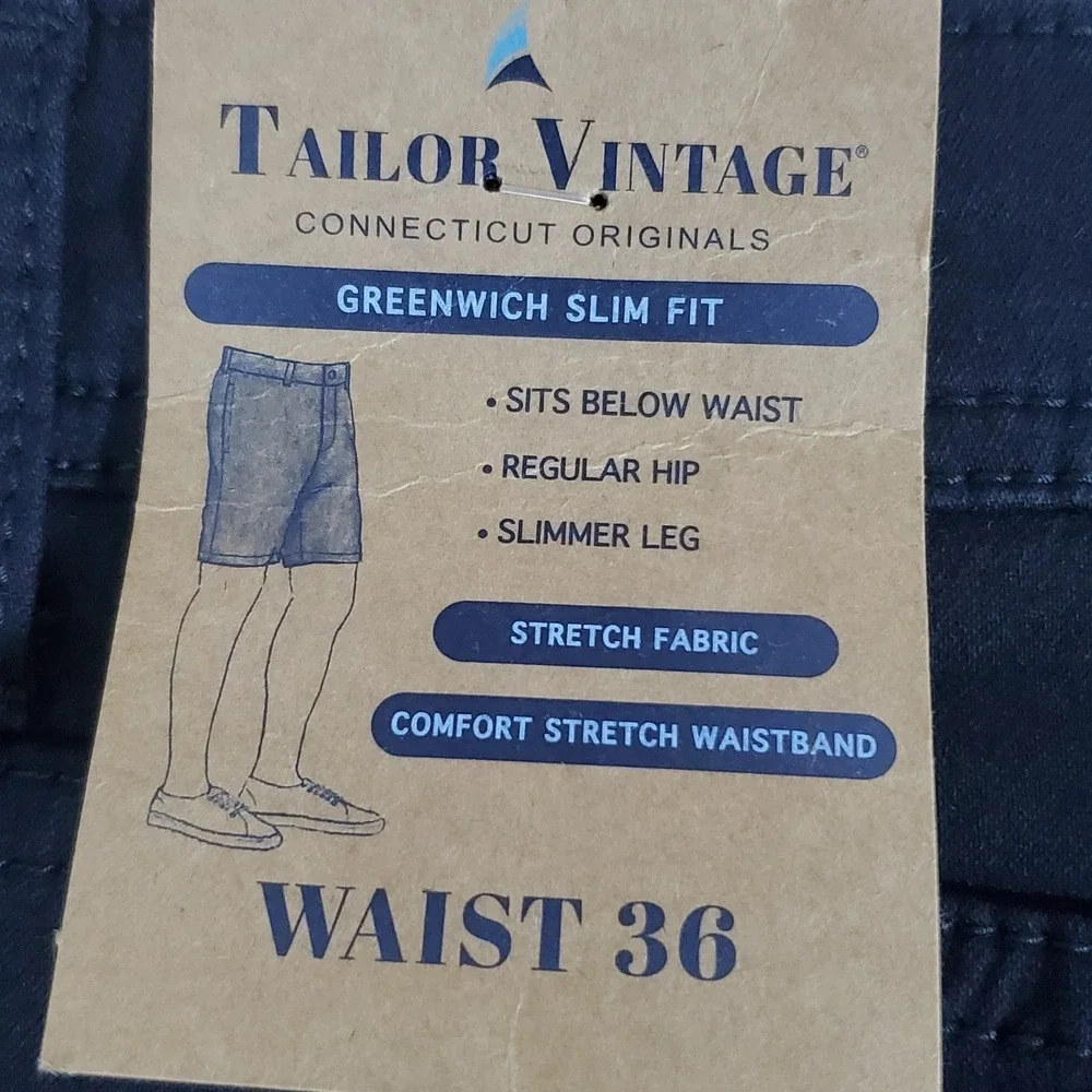 Tailor Vintage Men's Black Denim Shorts Size 36 Greenwich Slim Fit NWTGS